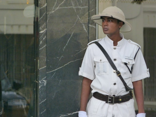 A hotel guard wearing a clean uniform 