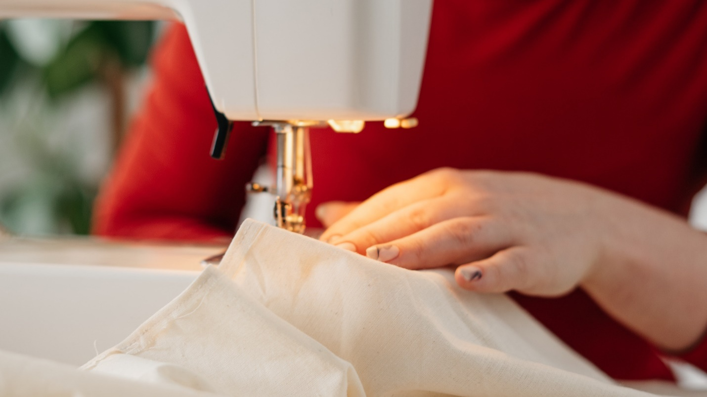 Sewing on a machine in progress