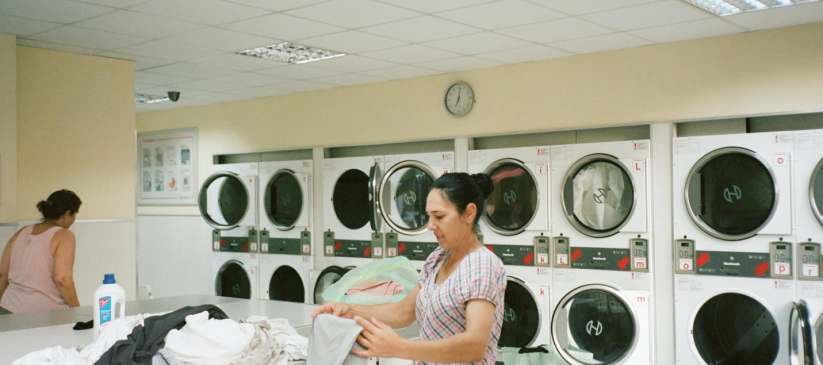 Two women in a commercial laundry